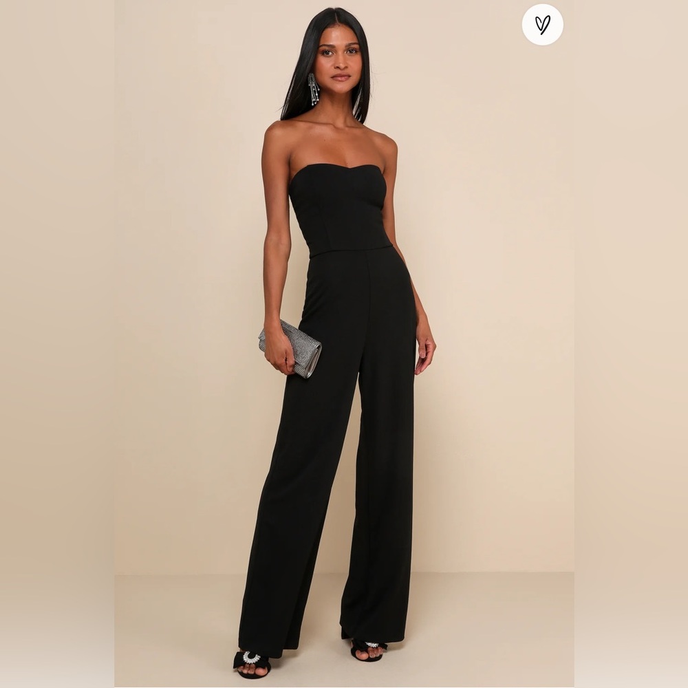 Edith Black Strapless Wide-leg Jumpsuit